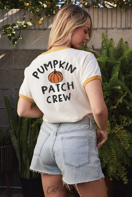 Pumpkin Patch Crew Ringer Graphic T-Shirt - Natural/Mustard