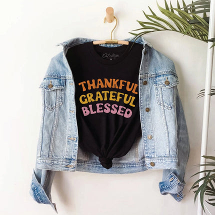 Thankful Grateful Blessed Graphic T-Shirt - Black