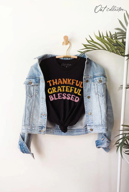 Thankful Grateful Blessed Graphic T-Shirt - Black
