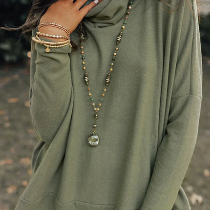 LOVESOFT Cowl Neck Shift Tunic Top - Jungle Green