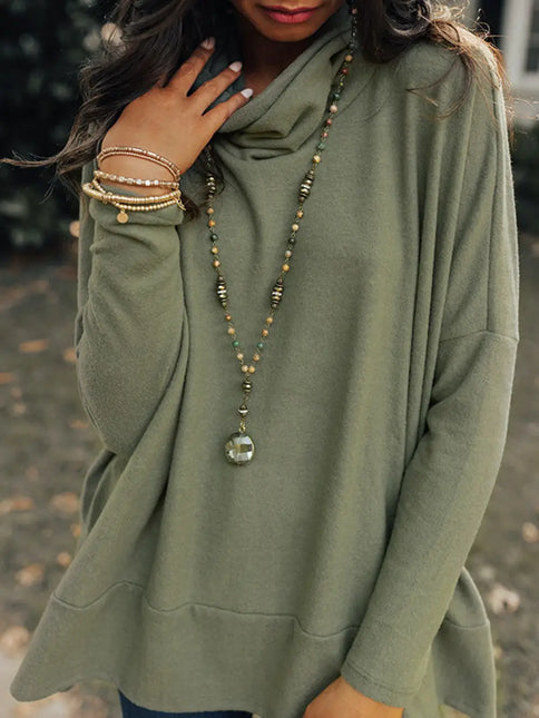 LOVESOFT Cowl Neck Shift Tunic Top - Jungle Green