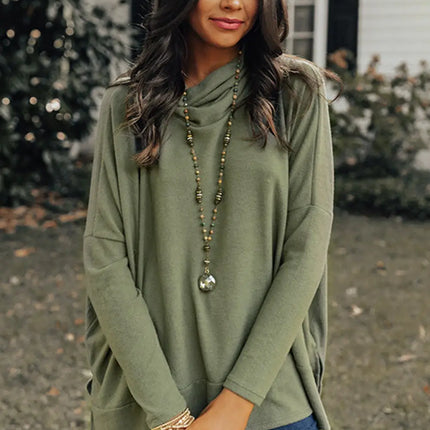 LOVESOFT Cowl Neck Shift Tunic Top - Jungle Green