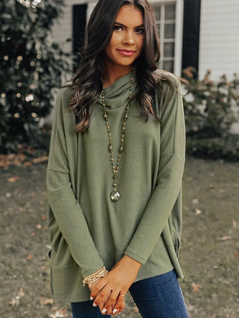 LOVESOFT Cowl Neck Shift Tunic Top - Jungle Green