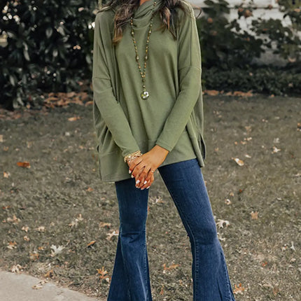 LOVESOFT Cowl Neck Shift Tunic Top - Jungle Green