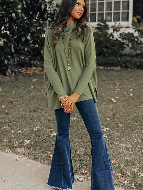 LOVESOFT Cowl Neck Shift Tunic Top - Jungle Green