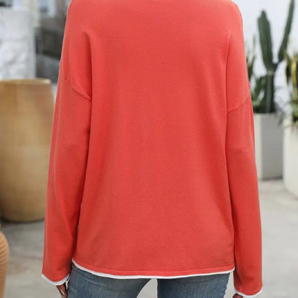 LOVESOFT Crew Neck Colorful Core-Spun Yarn Long-Sleeve Sweater - Red