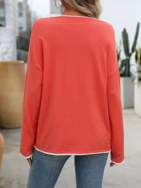 LOVESOFT Crew Neck Colorful Core-Spun Yarn Long-Sleeve Sweater - Red