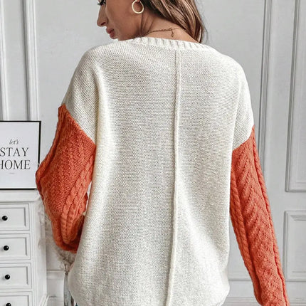 LOVESOFT Gold Flame Colorblock Patched Pocket Drop Shoulder Sweater