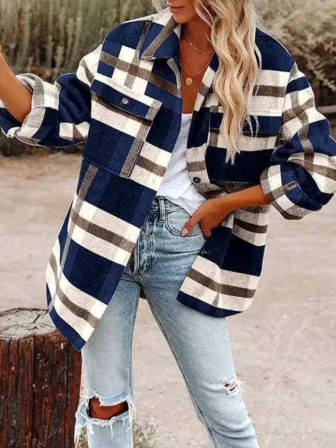 LOVESOFT Plaid Button Flannel Shirt Jacket