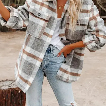 LOVESOFT Plaid Button Flannel Shirt Jacket