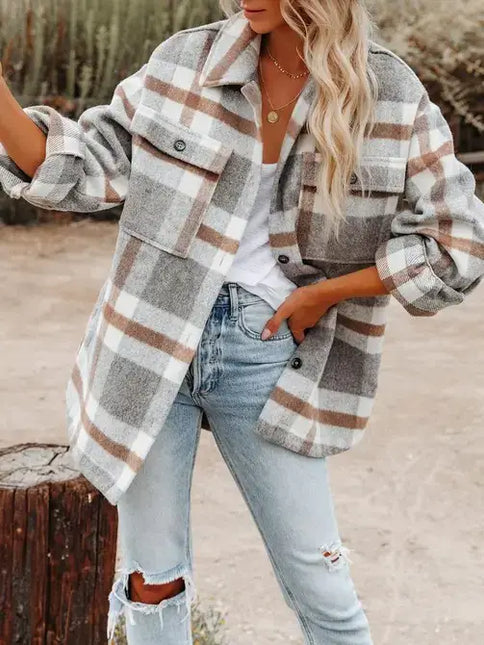 LOVESOFT Plaid Button Flannel Shirt Jacket