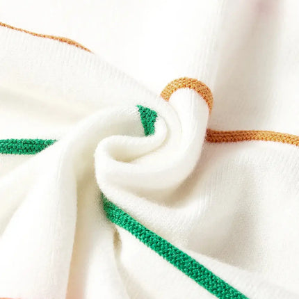 LOVESOFT Colorblock Striped Half Sleeve Drop Shoulder Sweater - White