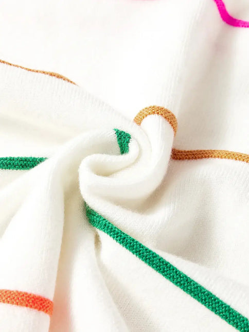 LOVESOFT Colorblock Striped Half Sleeve Drop Shoulder Sweater - White