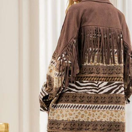 DAVI & DANI  Button Down Long Sleeve Loose Fit Jacket - Mocha (In Standard and Plus Sizes)