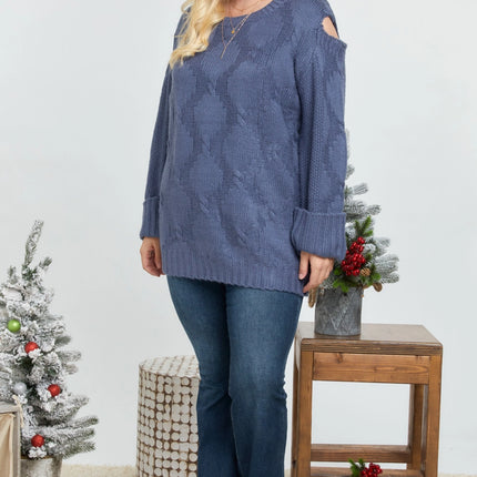 DAVI & DANI  Solid Round Neck Long Sleeve Loose Sweater (In Plus Sizes)
