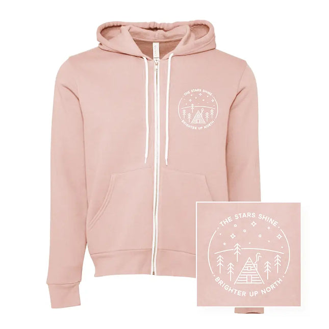 UP NORTH BOUTIQUE - Unisex Stars Shine Brighter Full Zip Hoodie - Peach