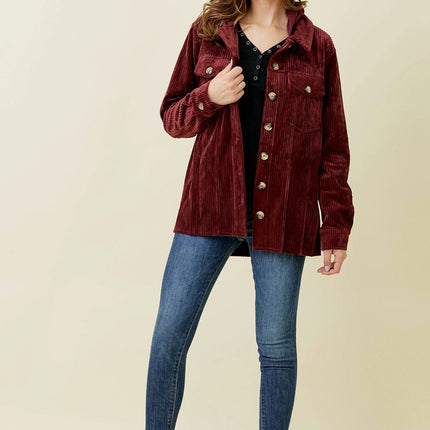 MYSTREE Corduroy Shacket - Wine