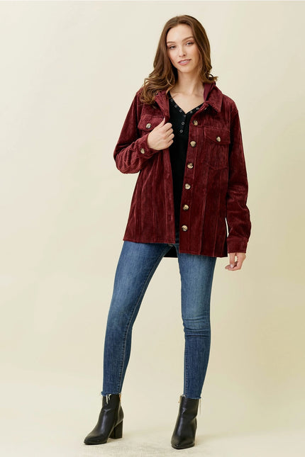 MYSTREE Corduroy Shacket - Wine