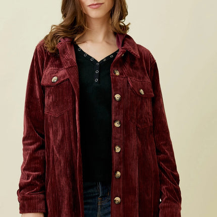 MYSTREE Corduroy Shacket - Wine