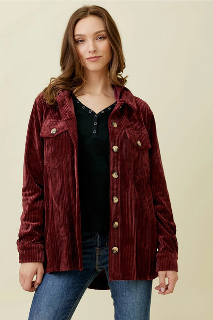 MYSTREE Corduroy Shacket - Wine