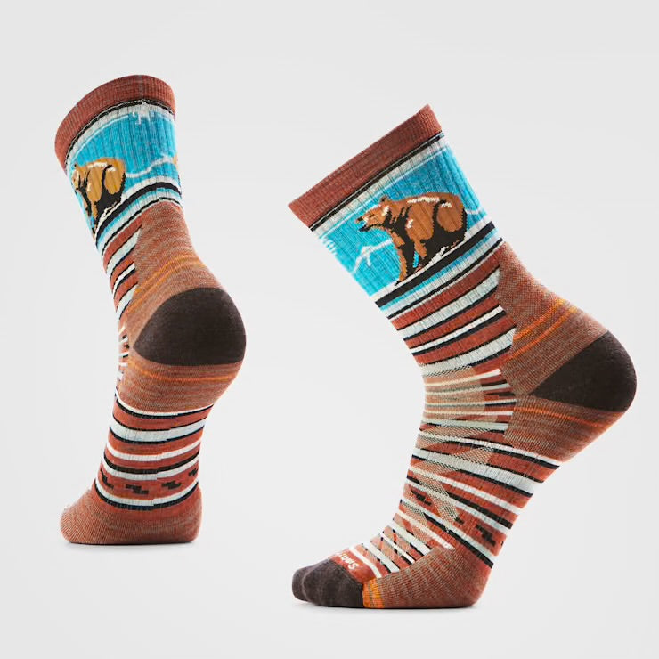 Smartwool Unisex Hike Bear Stripe Mid Crew Socks - Picante Smartwool Unisex Hike Bear Stripe Mid Crew Socks - Picante