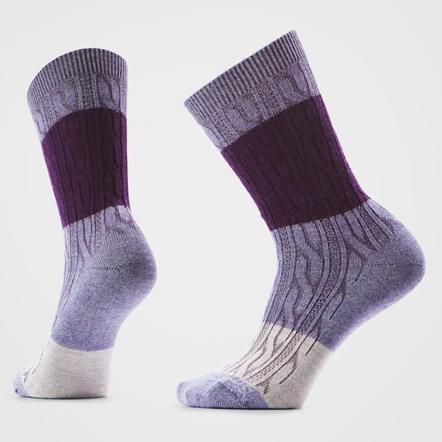 Smartwool Everyday Color Block Cable Crew Socks - (Unisex) - Chalk Violet