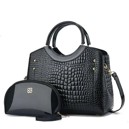 Women's Faux Crocodile Handbag & Pouch Set