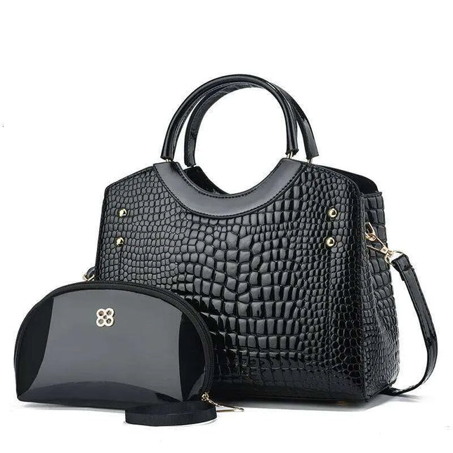 Women's Faux Crocodile Handbag & Pouch Set