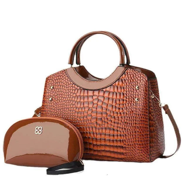 Women's Faux Crocodile Handbag & Pouch Set