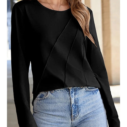Asymmetric Seam Detail Solid Long Sleeve Top