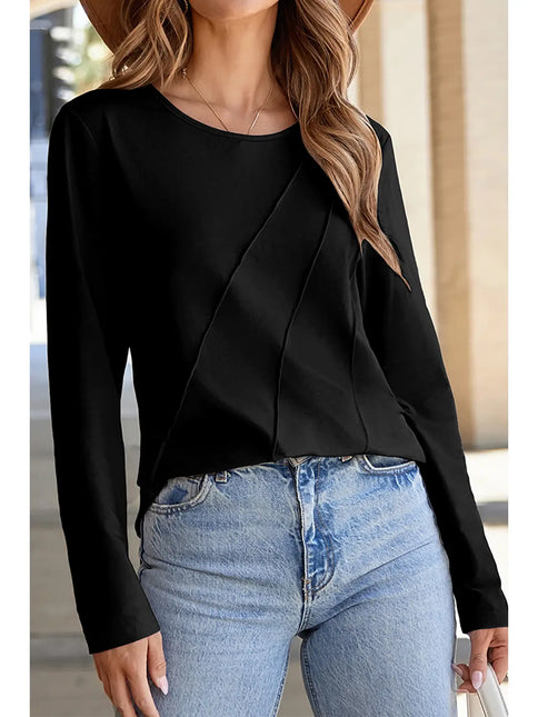 Asymmetric Seam Detail Solid Long Sleeve Top