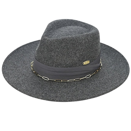 C.C Link Chain and Pleated Wide Band Felt Panama Hat