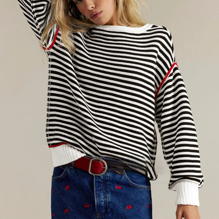 LOVESOFT Striped Nautical Vintage Fit Sweater - Black & White