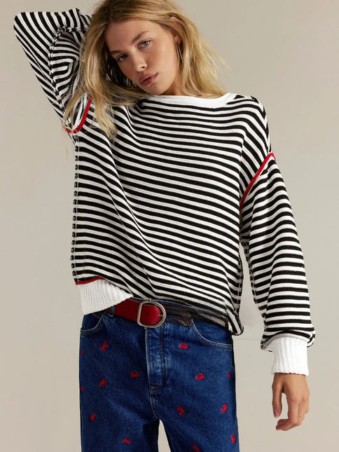 LOVESOFT Striped Nautical Vintage Fit Sweater - Black & White