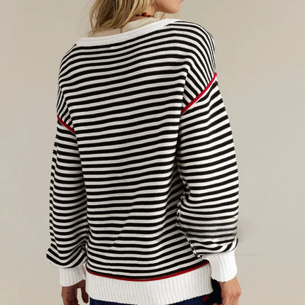 LOVESOFT Striped Nautical Vintage Fit Sweater - Black & White