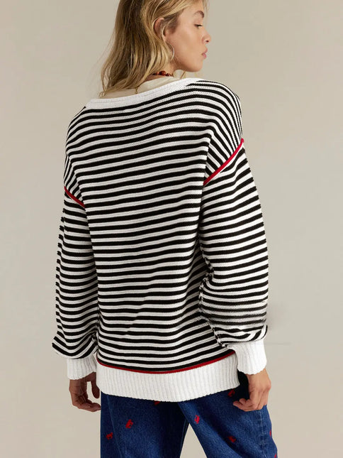 LOVESOFT Striped Nautical Vintage Fit Sweater - Black & White
