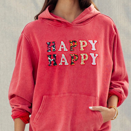 Urban Daizy "Happy Happy" Vintage Washed Hoodie - Red