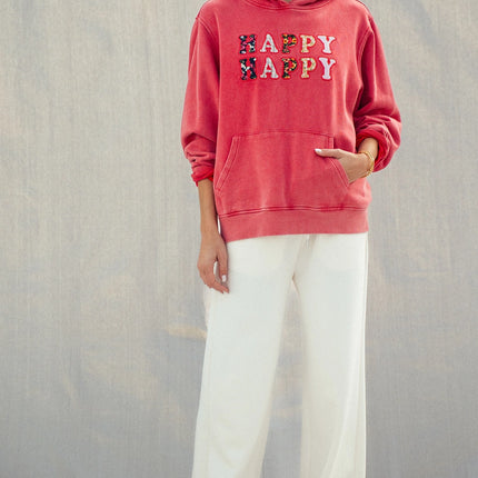 Urban Daizy "Happy Happy" Vintage Washed Hoodie - Red