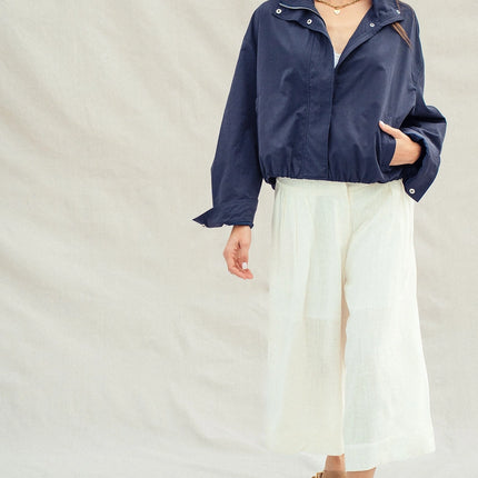 Urban Daizy Collar Camel Zip Jacket - Navy