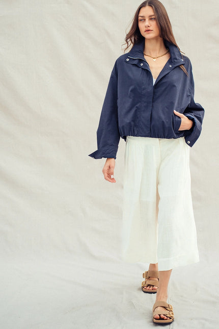 Urban Daizy Collar Camel Zip Jacket - Navy