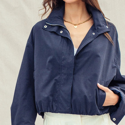 Urban Daizy Collar Camel Zip Jacket - Navy