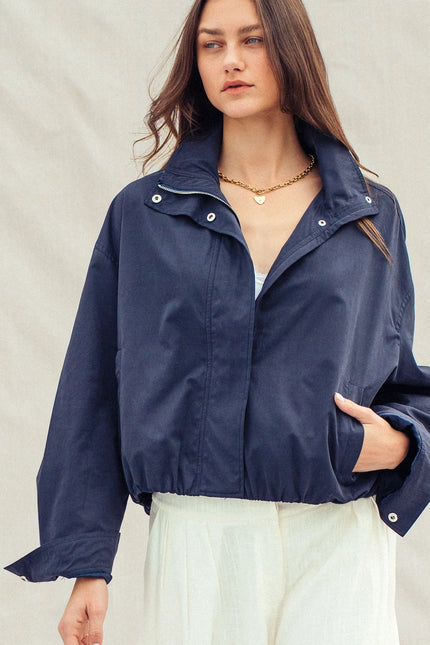 Urban Daizy Collar Camel Zip Jacket - Navy