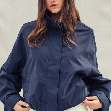 Urban Daizy Collar Camel Zip Jacket - Navy