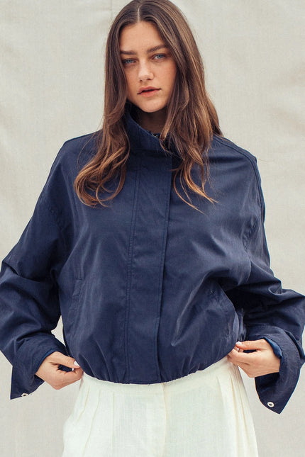 Urban Daizy Collar Camel Zip Jacket - Navy