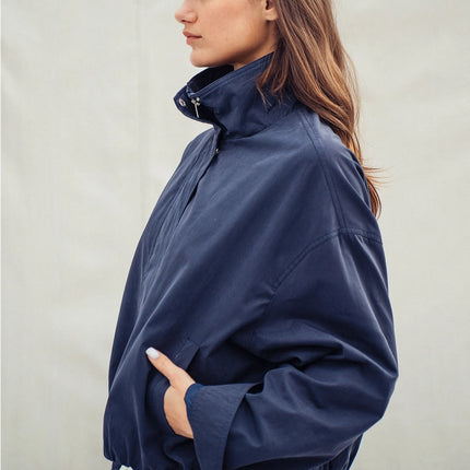 Urban Daizy Collar Camel Zip Jacket - Navy