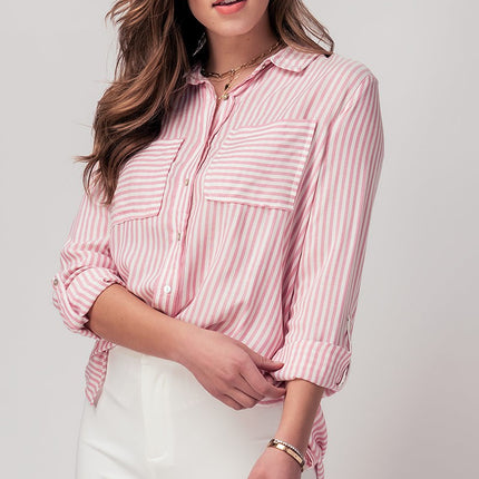 Urban Daizy Relaxed Fit Vertical Striped Rayon Button Down Shirt - Pink
