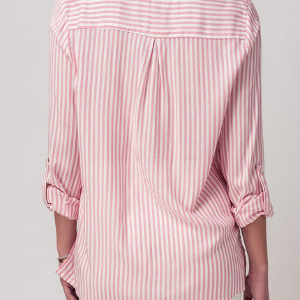 Urban Daizy Relaxed Fit Vertical Striped Rayon Button Down Shirt - Pink