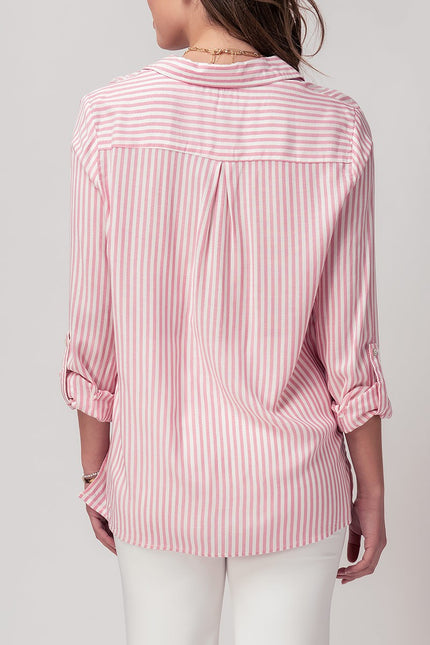 Urban Daizy Relaxed Fit Vertical Striped Rayon Button Down Shirt - Pink