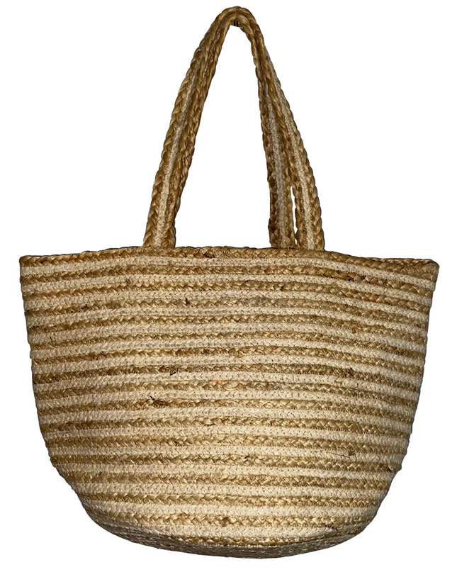 Chloe & Lex White Stripe Cotton Canvas Jute Tote Bag