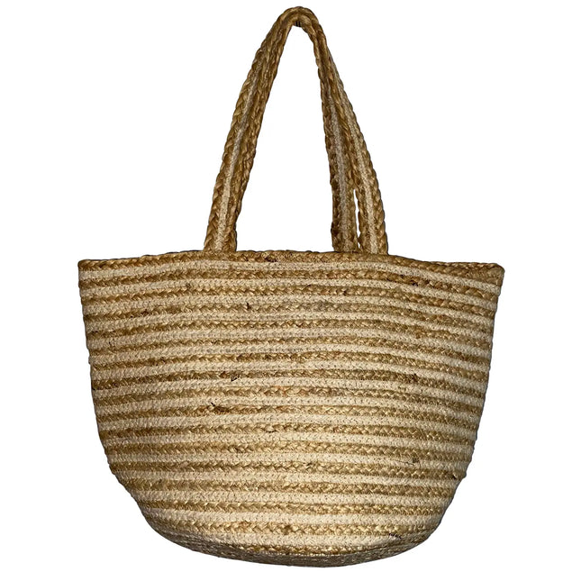Chloe & Lex White Stripe Cotton Canvas Jute Tote Bag